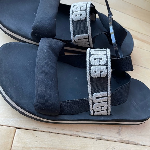 UGG Black Slide Sandals with Logo Straps - Picture 3 of 4